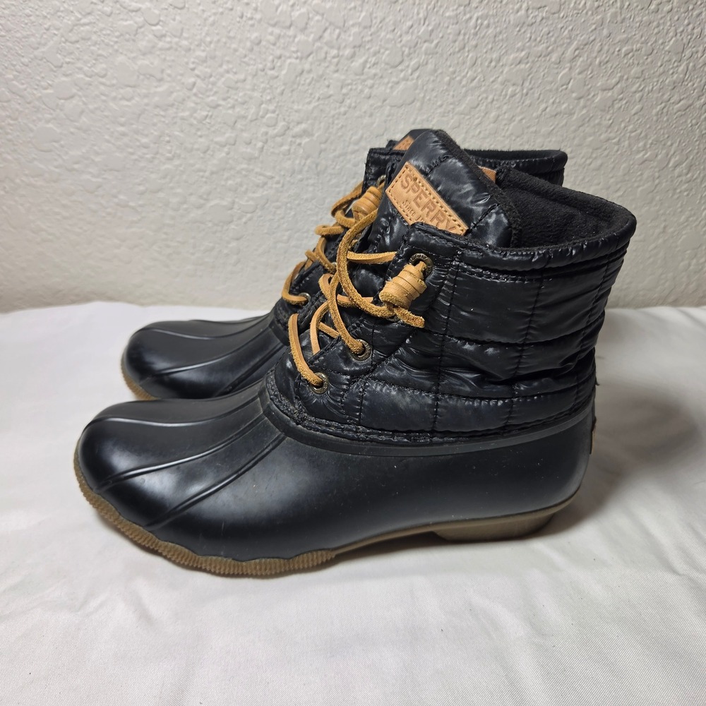 Sperry Saltwater Quilted Duck Boots Black STS80755 Womens 8